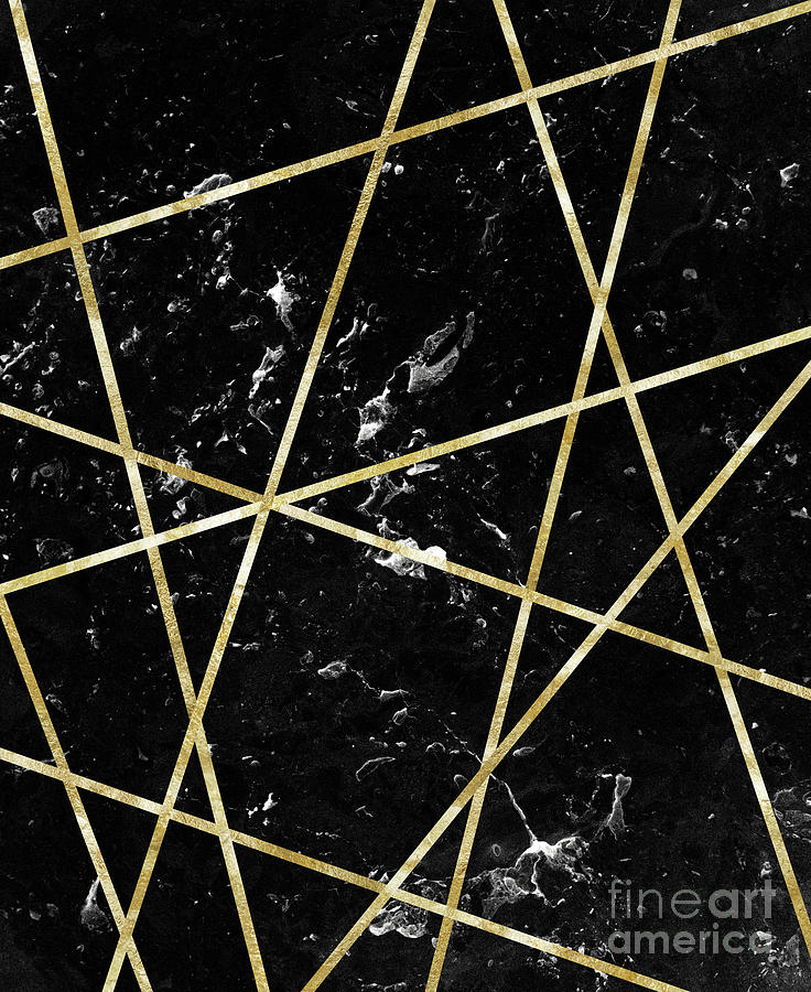 Abstract Digital Art - Black Marble Gold Geo Glam #1 #geo #decor #art by Anitas and Bellas Art