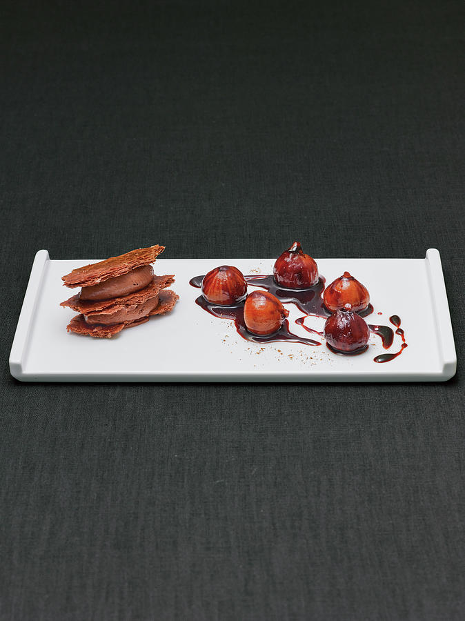 Black Mille Feuilles With Quatre pices Mousse And Glazed Figs Photograph by Tre Torri