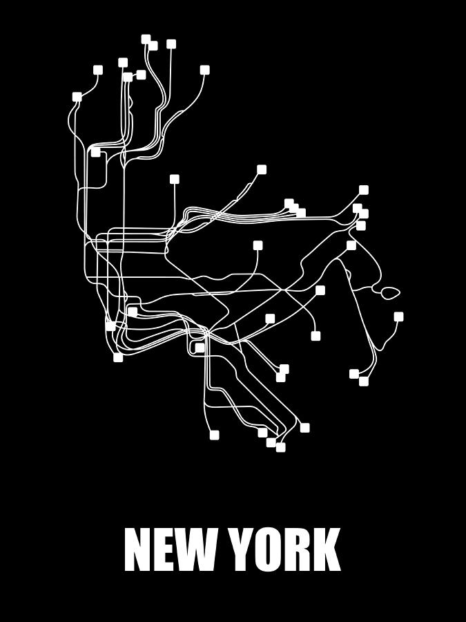 Black New York Subway Map Digital Art by Naxart Studio