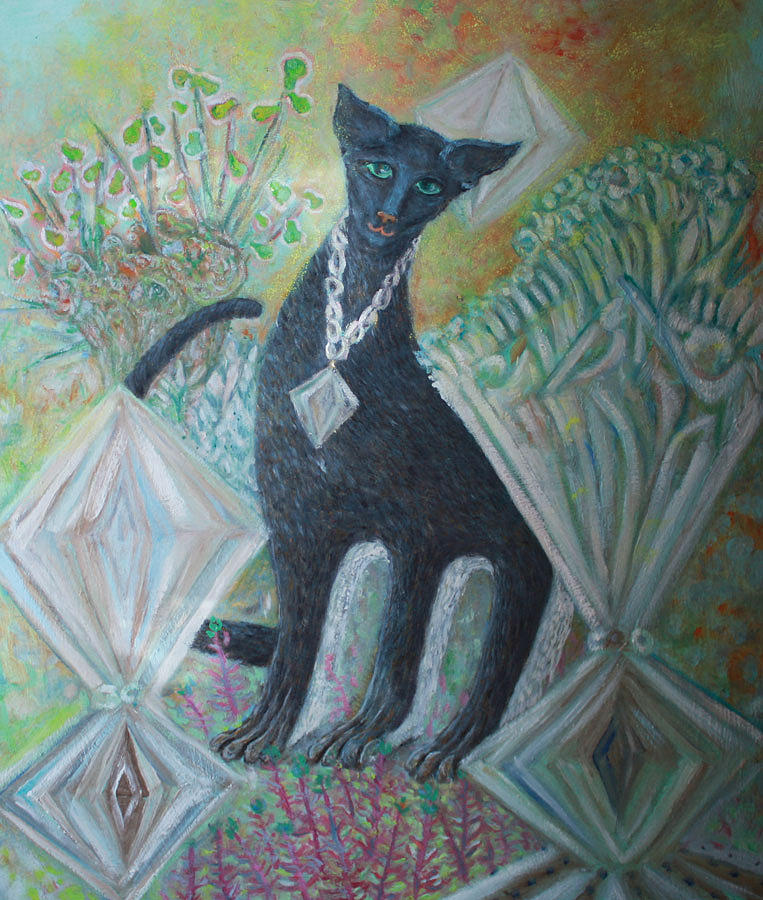 Black oriental cat Painting by Elzbieta Goszczycka