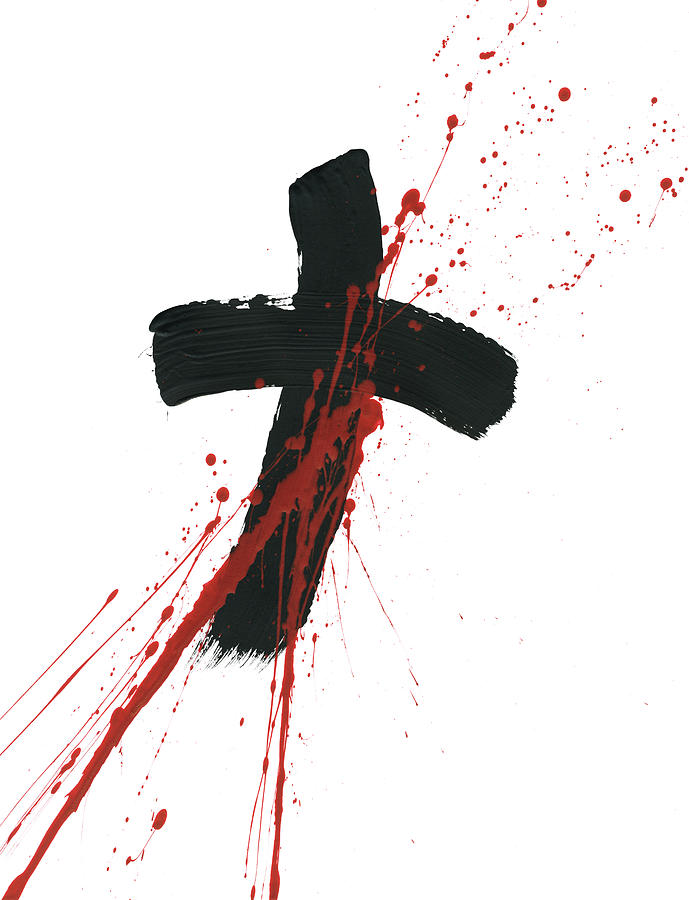 Black Painted Cross With Red Splatters Photograph by Kevinruss