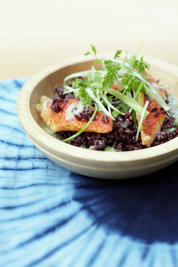 Black Rice With Red Mullet Photograph by Atelier Mai 98
