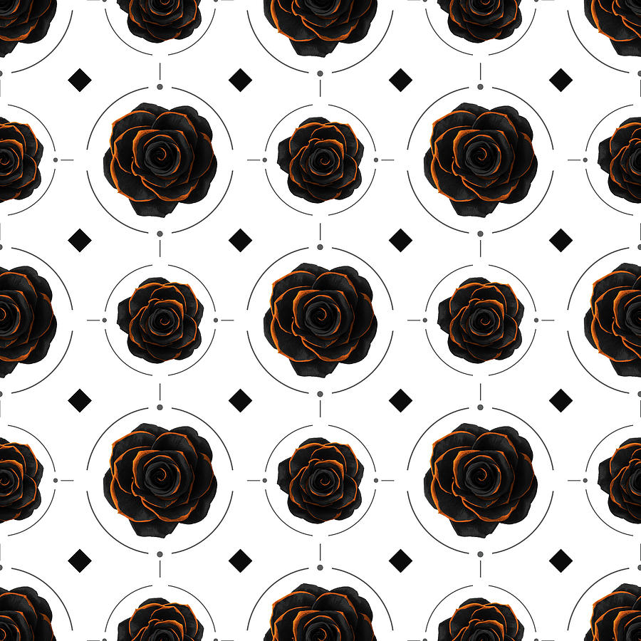 Black Rose Pattern - Black and Gold Rose - Death - Minimal Black and Gold Decor - Dark 3 Mixed Media by Studio Grafiikka