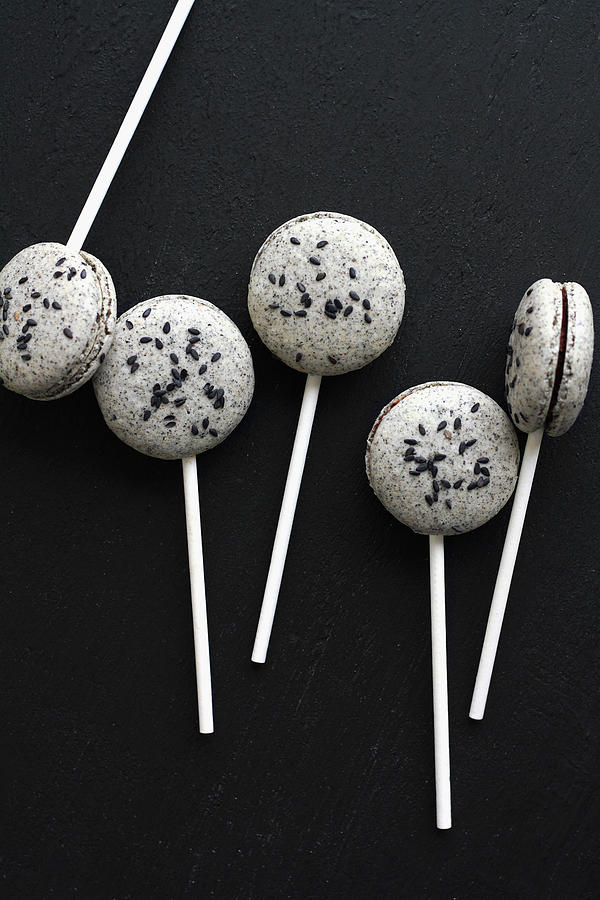 Black Sesame Mochi Macaron Lollipops Photograph by Xiaolu Hou