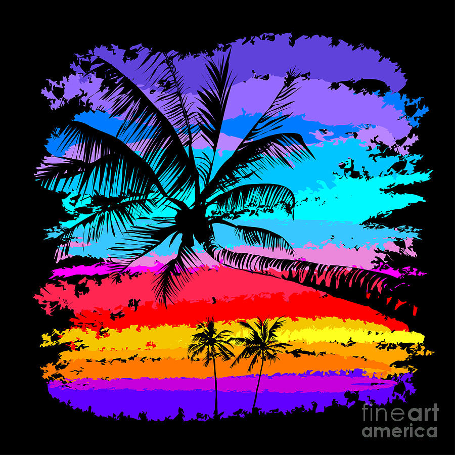 Black Silhouettes Of Palm Trees Digital Art by Yulianas