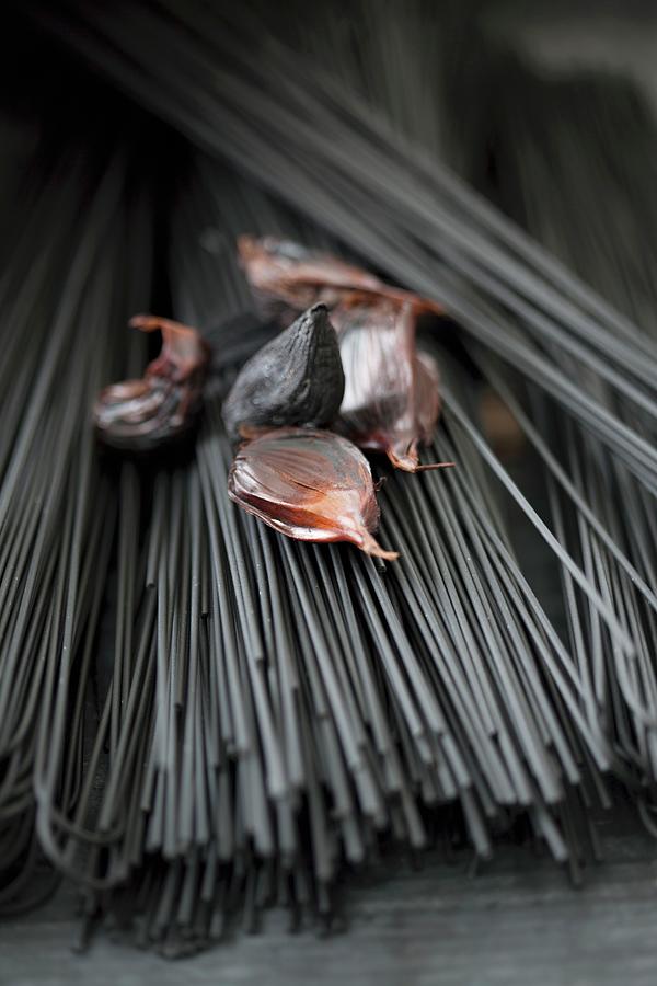 Black Spaghetti Coloured With Coal edible Coal From Japan, For Vegetarians And Black Garlic Photograph by Martina Schindler