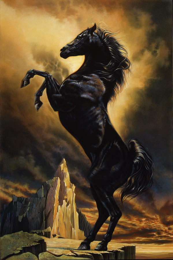 Animal Painting - Black Stallion by John Rowe