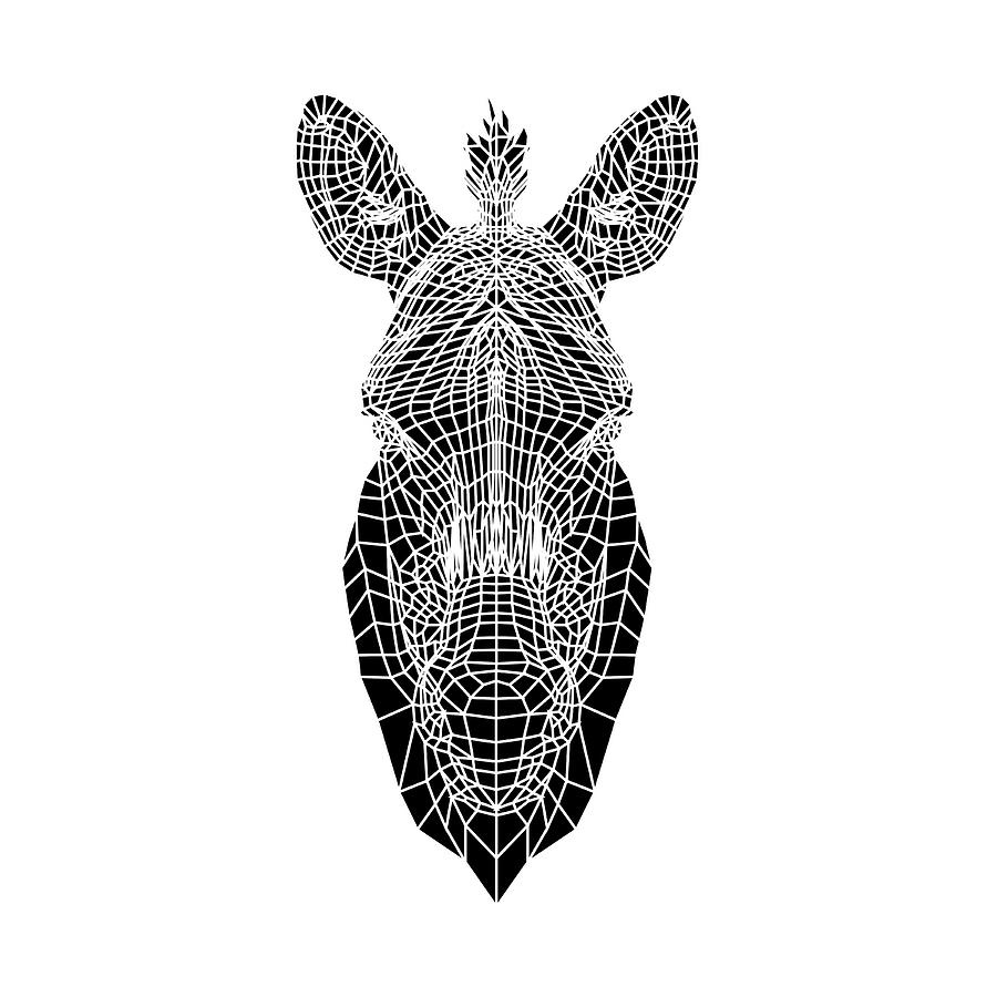 Nature Digital Art - Black Zebra Head Mesh by Naxart Studio
