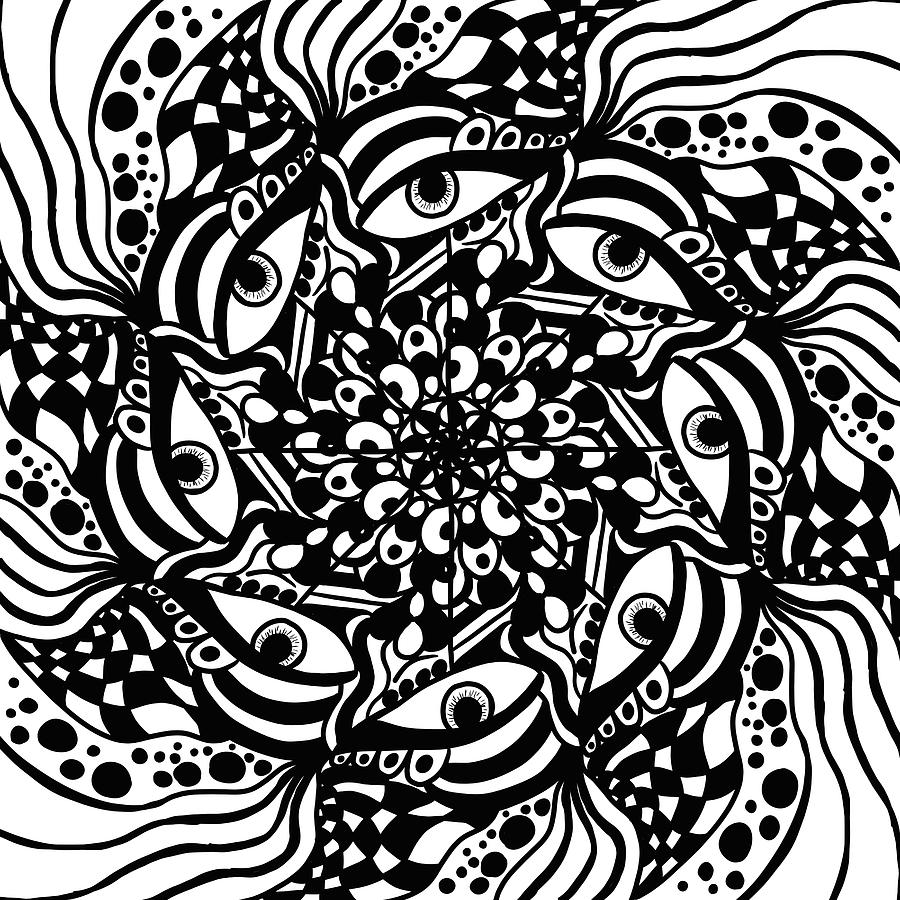 Black Zendoodle Mandala Drawing by Patricia Piotrak