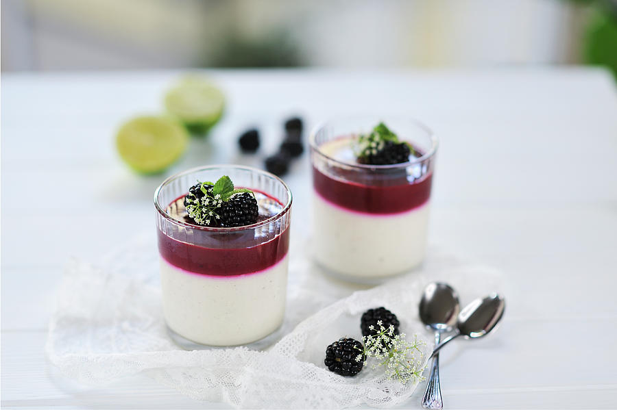Blackberry And Lime Curd With Coconut And Cashew Yoghurt-cream In Glasses vegan Photograph by B.b.s Bakery