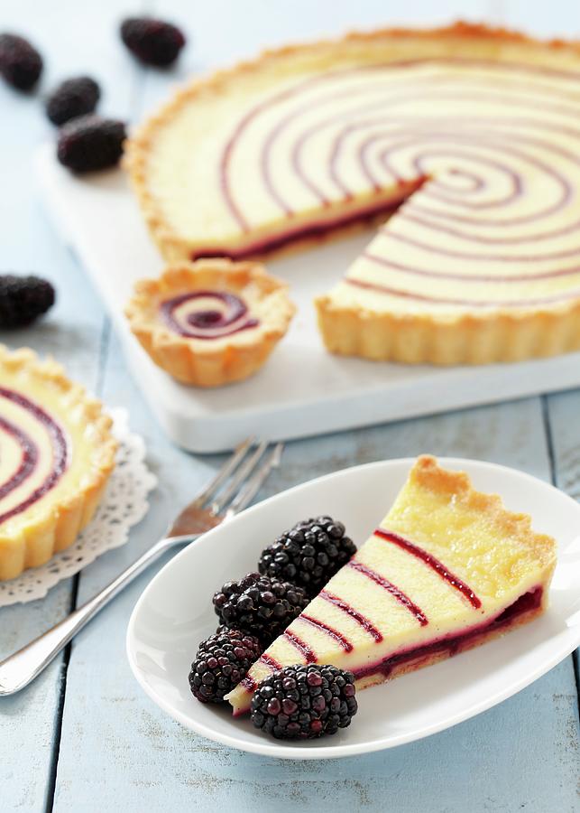 Blackberry And Vanilla Pudding Tart, Sliced Photograph by Jane Saunders