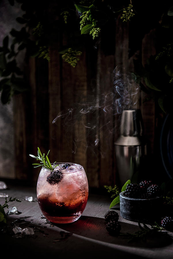 Blackberry Bramble Cocktail With Fresh Blackberries Photograph by Magdalena Hendey