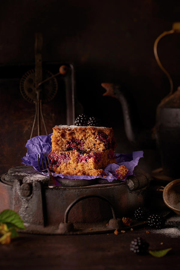 Blackberry Cake On A Vintage Baking Pan Photograph by Seefoodstudio