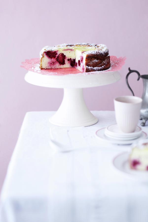 Blackberry Cheesecake On A Cake Stand Photograph by Jalag / Janne Peters