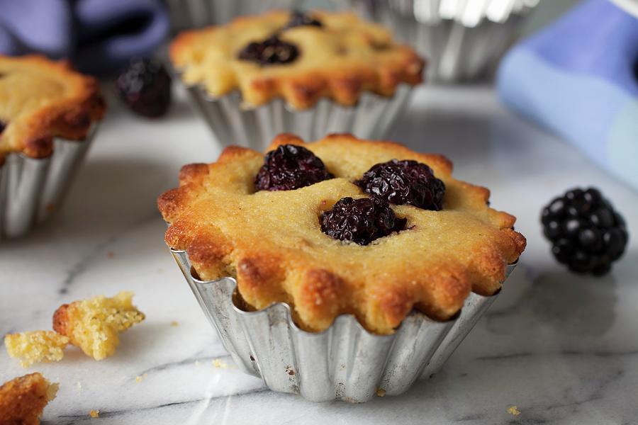 Blackberry Corn Muffins In Mini Brioche Tins Photograph by Katharine Pollak