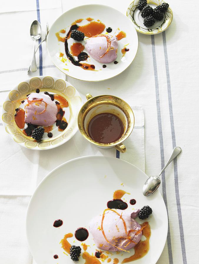 Blackberry Mousse With Orange Syrup Photograph by Jan-peter Westermann