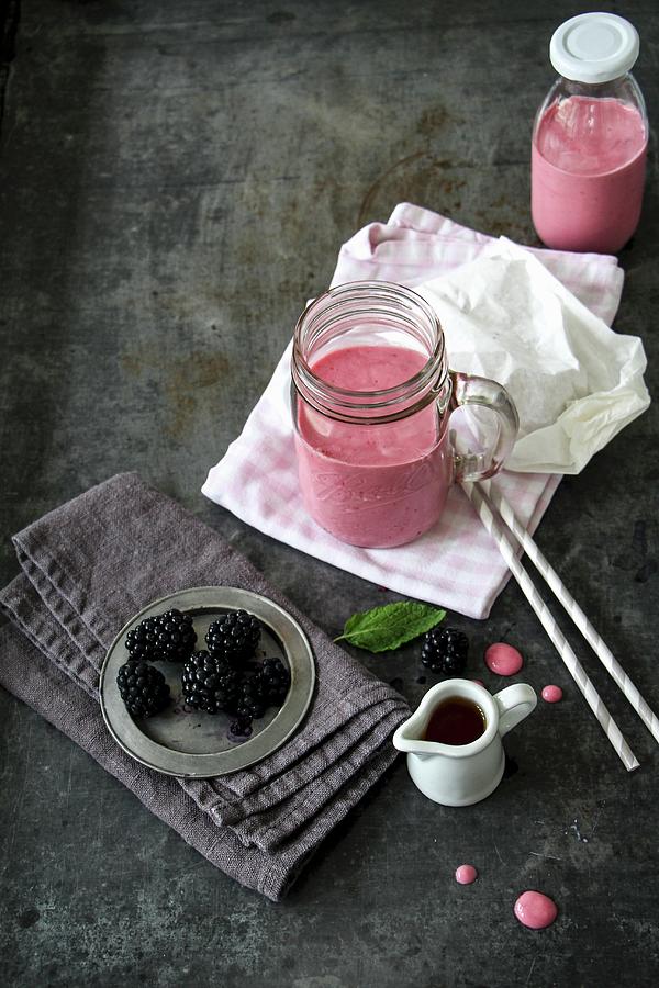 Blackberry Smoothie With Fresh Blackberries And Maple Syrup Photograph by Dees Kche
