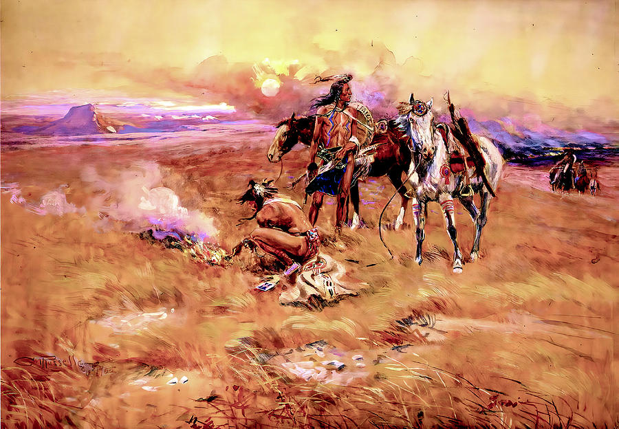 Blackfeet Burning Crow Buffalo Range Digital Art by Charles Russell
