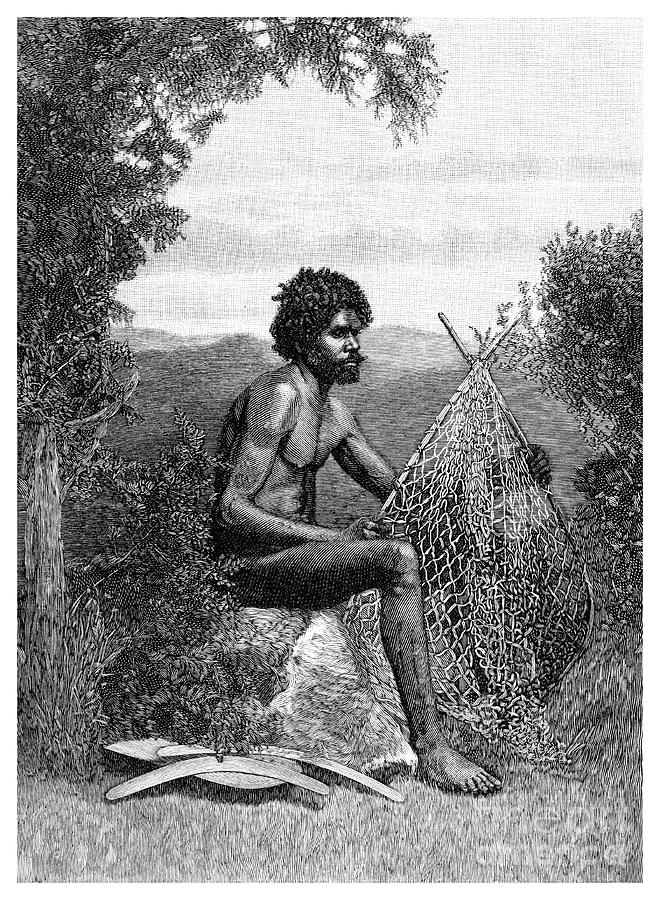 Blackfellow Mending His Net, Australia Drawing by Print Collector