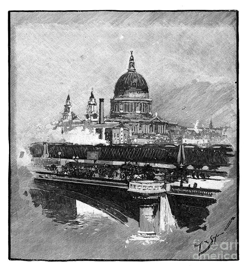 London Drawing - Blackfriars Bridge And St Pauls by Print Collector