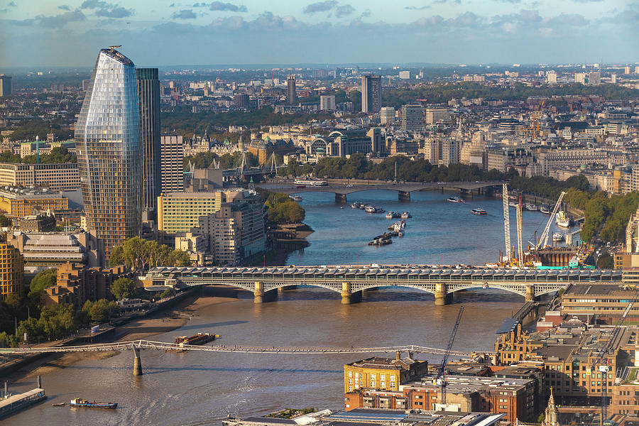 Blackfriars Bridge And Tower With Thames River, Aerial View Of London ...