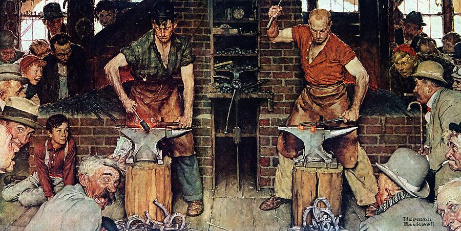 Blacksmiths Boy-heel And Toe Painting by Norman Rockwell