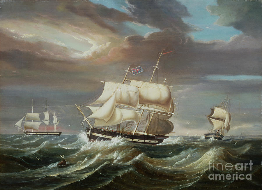 Blackwall Frigates In A Stiff Breeze Oil Painting by Francis Tudgay