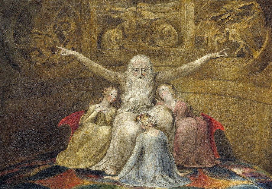 Job and His Daughters #3 Painting by William Blake
