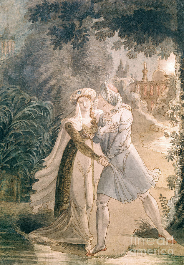 Blanca And Abon Hamet In The Gardens Of The Alhambra, From le Dernier Des Abencerages By Francois Rene Painting by French School