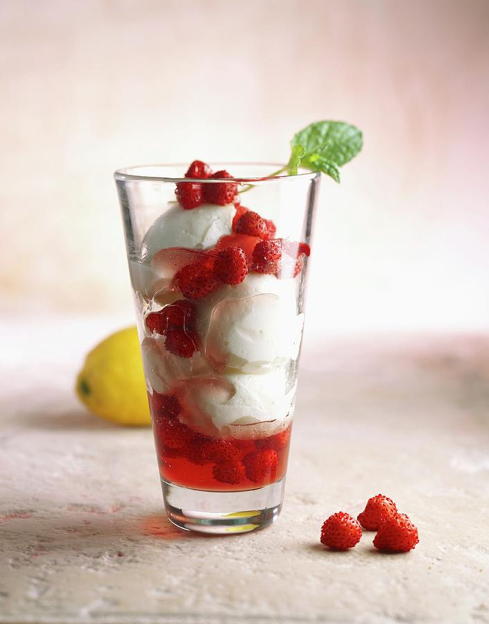 Blancmange With Wild Strawberries Photograph by Fleurent