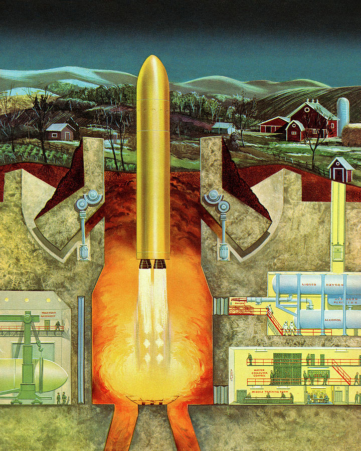 Vintage Drawing - Blastoff of Missile from Underground Bunker by CSA Images
