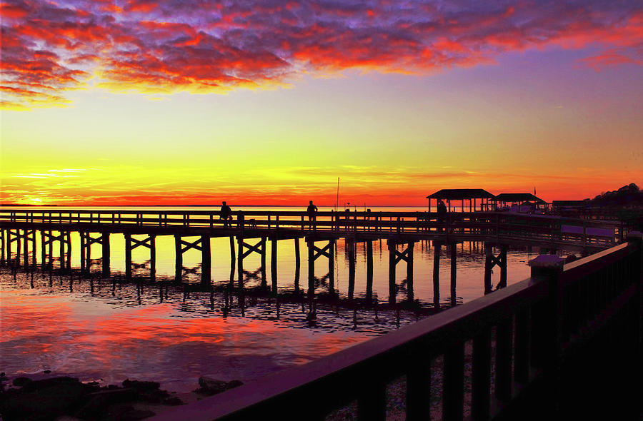 Fiery Sunset Photograph - Blazing Evening at the Hilton Pier by Ola Allen