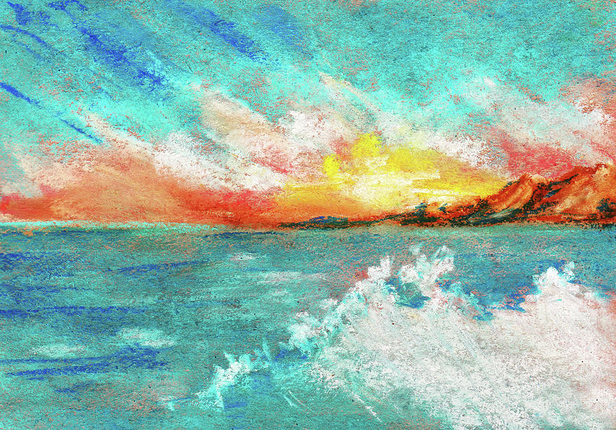 Blazing Sunset In The Sea Bay Drawing Pastel By Elena Sysoeva