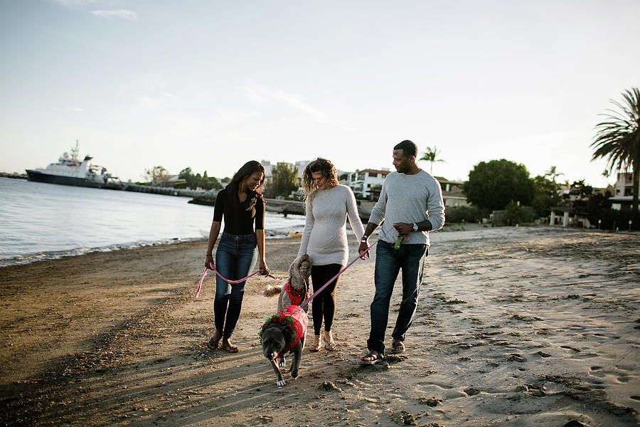 San Diego Photograph - Blended Family With Dogs Walks On Beach At Sunset by Cavan Images