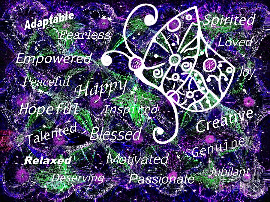 Butterfly Digital Art - Blessed and Inspired Text Added Art by Lauries Intuitive