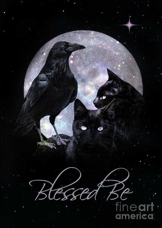 Blessed Be, Wiccan Raven and Black Cats Photograph by Stephanie Laird