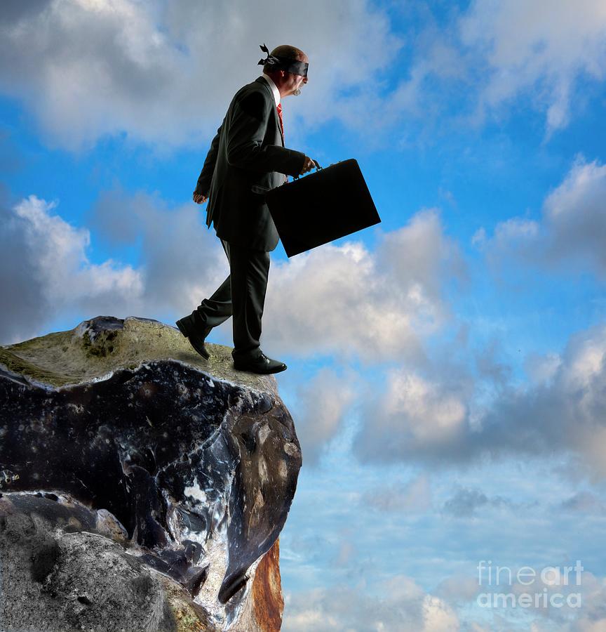 Blindfolded Man Walking Off A Cliff Photograph by Victor De Schwanberg ...