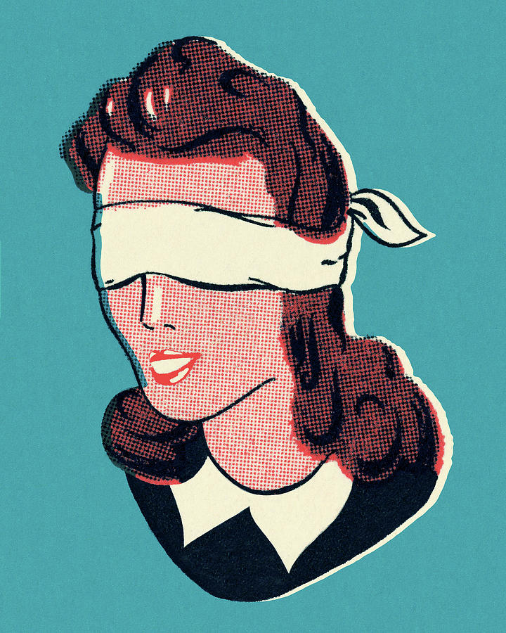 Vintage Drawing - Blindfolded Woman by CSA Images