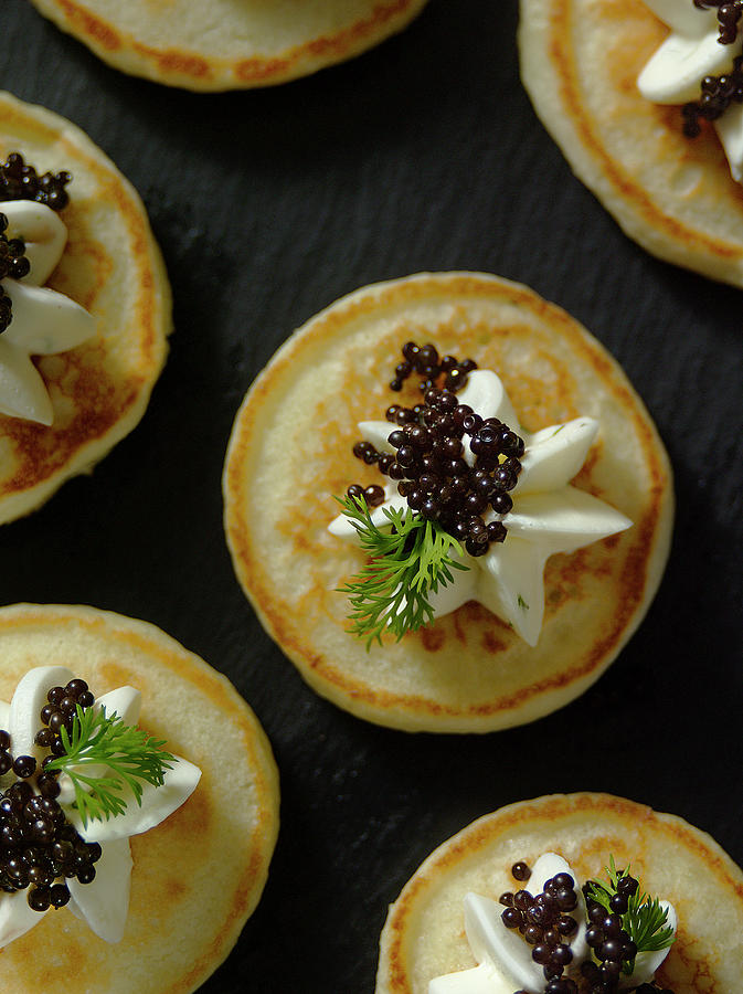 Blinis With Caviar seen From Above, Close-up Photograph by Janellephoto