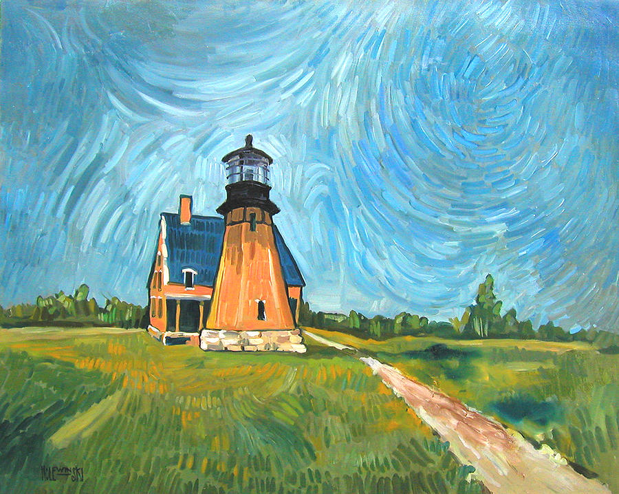 Lighthouse Painting - Block Island Lighthouse by Robert Holewinski