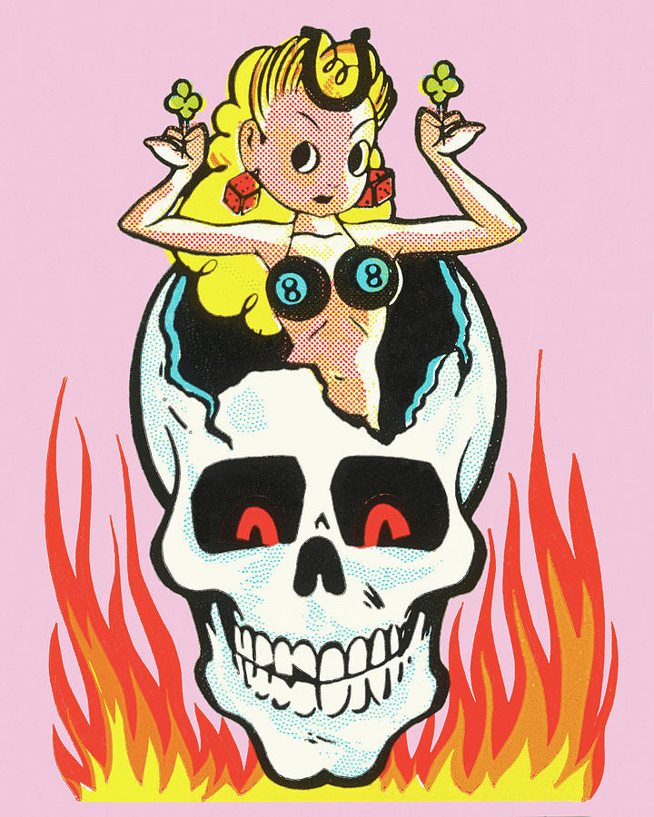 Las Vegas Drawing - Blond Lady Popping Out of a Skull by CSA Images