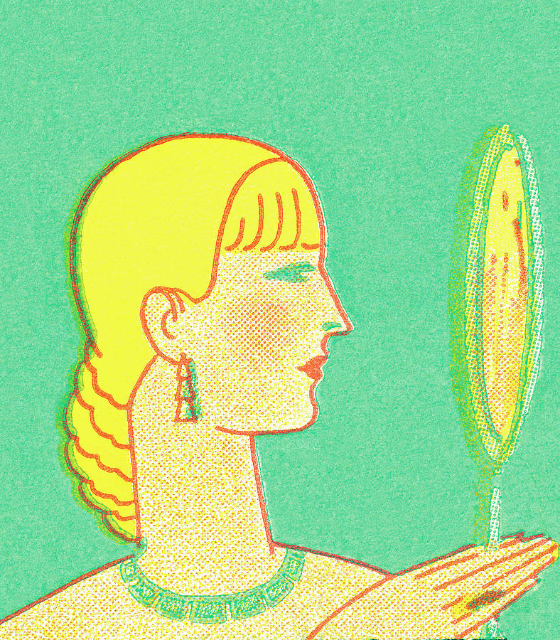 Vintage Drawing - Blond woman looking in hand mirror by CSA Images