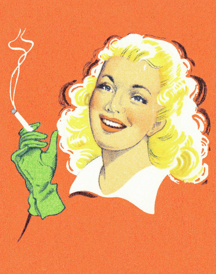 Vintage Drawing - Blond woman smoking by CSA Images