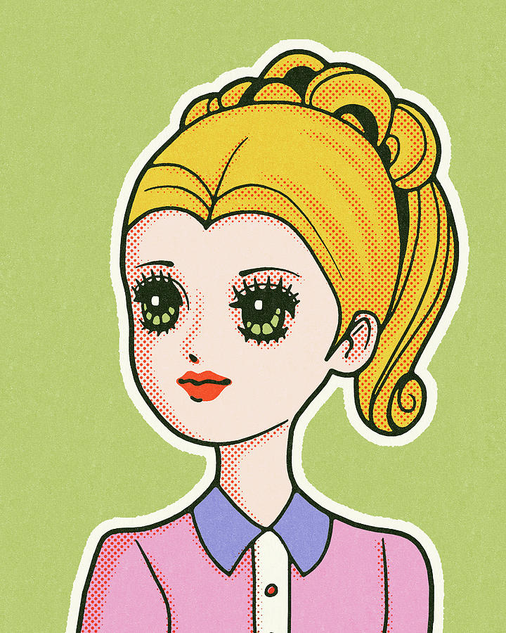 Vintage Drawing - Blonde Girl With Big Eyes by CSA Images