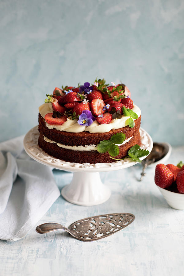 Blondie Cake With Strawberries Photograph by Lilia Jankowska