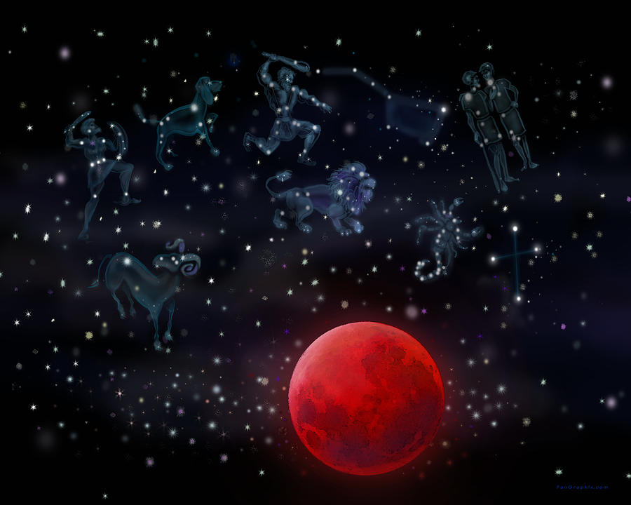 Blood Moon and Constellations Digital Art by Kevin Middleton