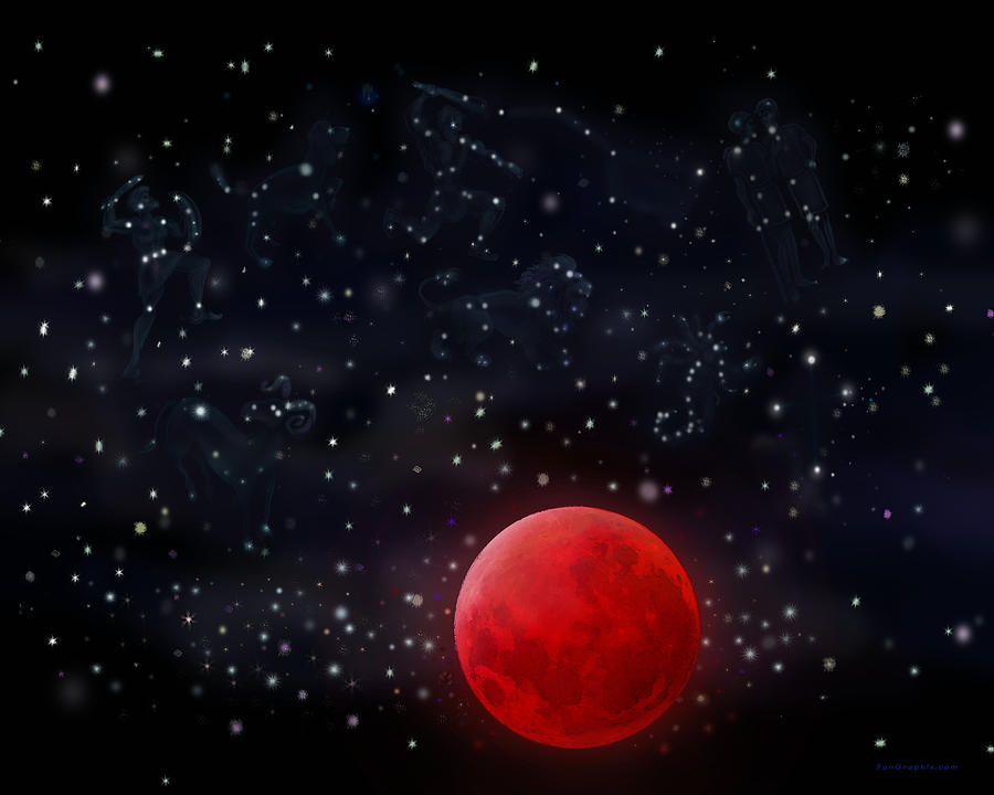 Blood Moon and Stars Digital Art by Kevin Middleton