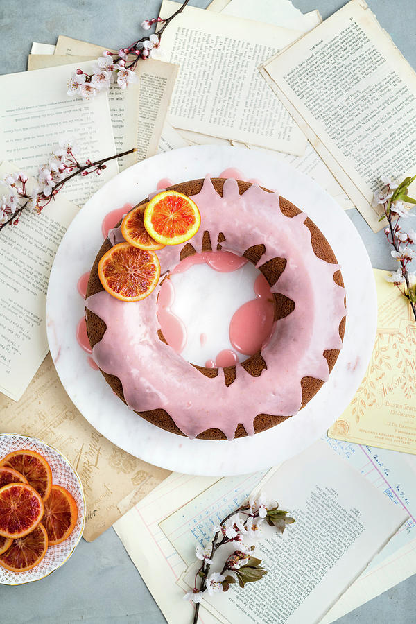 Blood Orange And Sour Cream Cake With Caramelized Orange Slices Photograph by Lucy Parissi