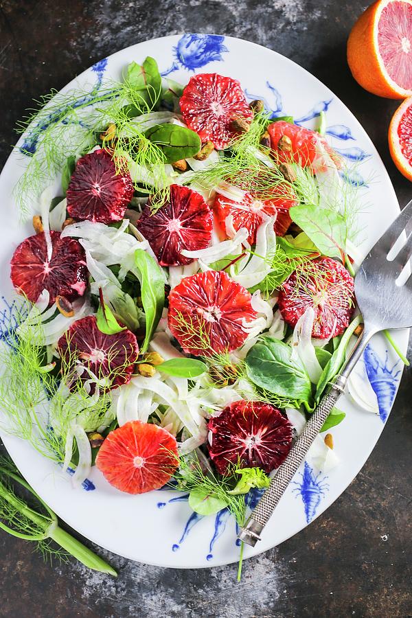 Blood Orange & Fennel Salad seen From Above Photograph by Emily Clifton