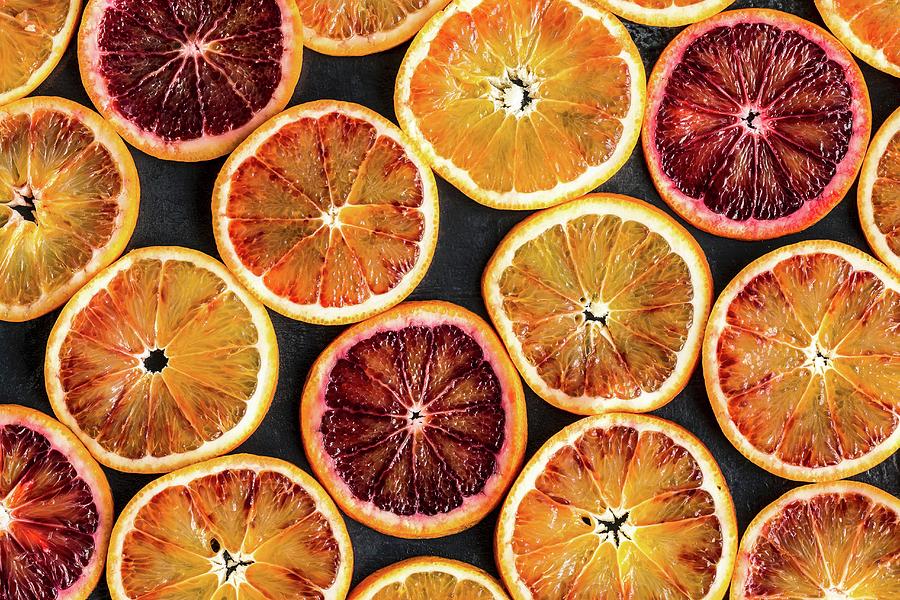 Blood Orange Slices full Frame, Seen From Above Photograph by Sarah Coghill